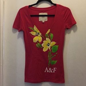 A&F Floral Graphic Tee hot pink with yellow flower